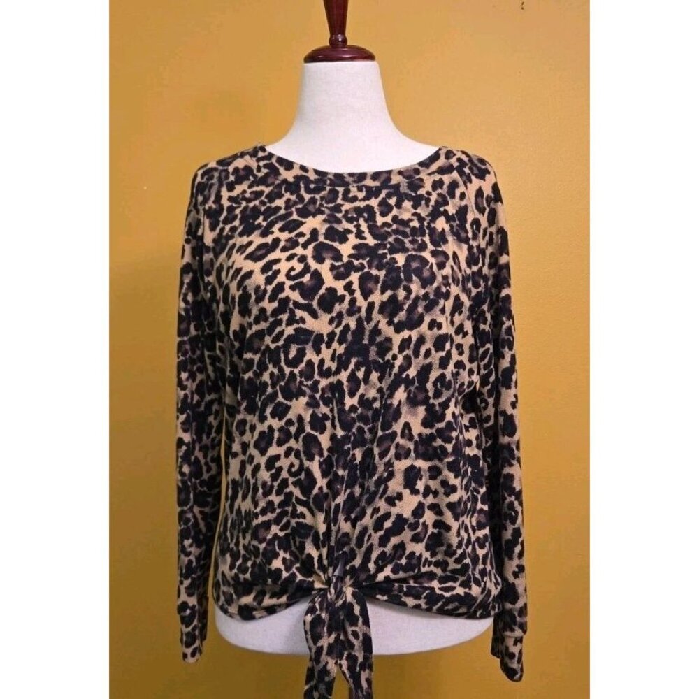 Stitch Fix Nine Britton Knit‎ Top Size XL Leopard Print Front Tie